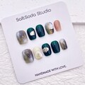 Fashion Dark Green Nail/Short Coffin Acrylic Nail/Handmade Press on Nail/Trendy Elegant Classy Nail/Simple Easy Spring Nail Design product logo