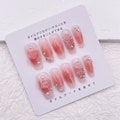 Blush Aurora Camellia Glitter Coffin Nails/Handmade Pearls Sunny Day Nails/Long Elegant Press on Nails product logo