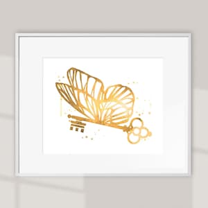 Flying Key Print, Wizards Printable, Magical Winged Key Digital Download, Wizards Nursery Decor, Winged Keys Watercolor Art, Wizard Poster