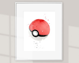 Red & White Ball, Printable Art, Poster, Watercolor Art, Digital Download, Room Decor, Wall Art, Gamers Decor, Nursery Watercolor