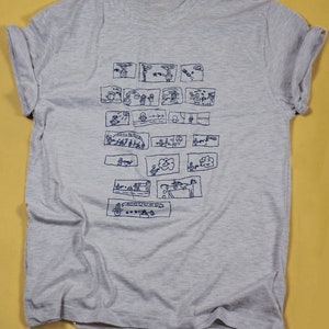 Kids art t-shirt with unique cartoon painting style. Made by kids for ladies and men