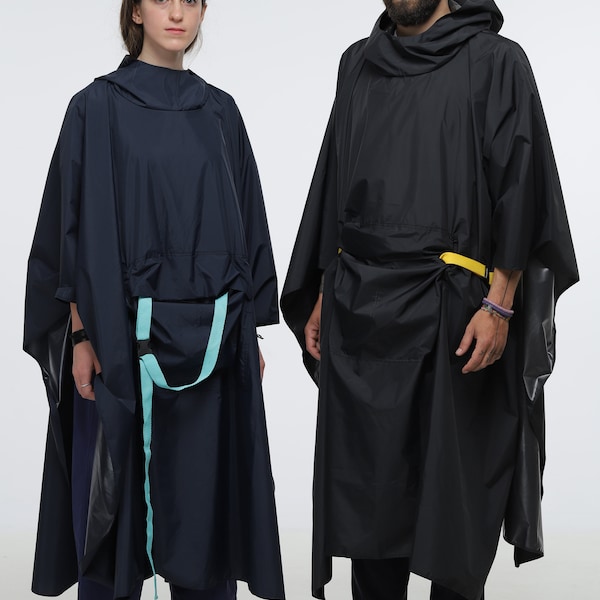 Wasserdichter Regenmantel, Unisex Oversize, leichter Cape/Poncho mit Kapuze, Regenmantel für Spaziergänge