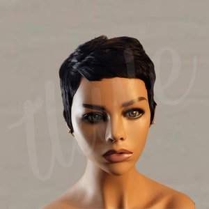 PETITE LAURA Beginners Wig Small Short Wig 100% Human Hair Pixie Bang Cut Full Wig Salt and Pepper Wig Grey Short Hair