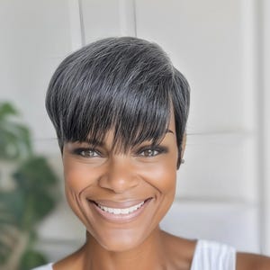 Salt & Pepper Pixie Wig: Glueless Human Hair Wig for Small Heads