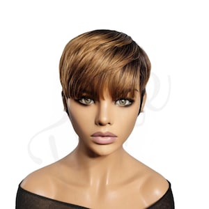 AVERY Beginners Wig Short Pixie Wig 100% Human Hair Wig Pixie Cut Wig Bang Cut Full Wig Layered Pixie Wig Natural Looking Wig