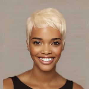 Romantic Pixie Wig: Glueless Human Hair, Side-Swept Cut - SABI