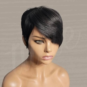 BAILEY Beginners Wig Short Pixie Wig 100% Human Hair Wig Pixie Cut Wig Bang Cut Asymmetrical Pixie Wig Layered Pixie Wig