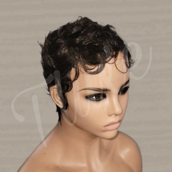PETITE FIT IRIS- -Glueless Pixie Tapered Wet and Wavy Cut 100% Human Hair Wig