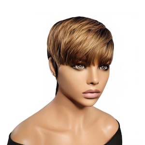 Petite Fit Glueless Pixie Tapered Bowl Cut Wig with Bangs Small Cap Size - BROOKE