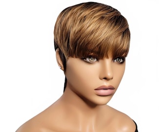 Petite Fit Glueless Pixie Tapered Bowl Cut Wig with Bangs Small Cap Size - BROOKE