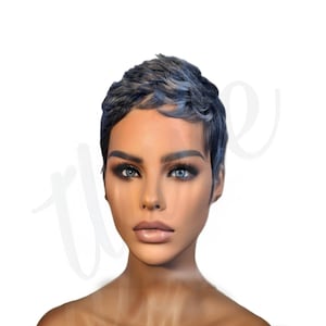 CASSIE Beginners Wig Natural Pixie Wig 100% Human Hair Wig Pixie Wig Bang Cut Full Wig Salt and Pepper Wig Short Grey Hair