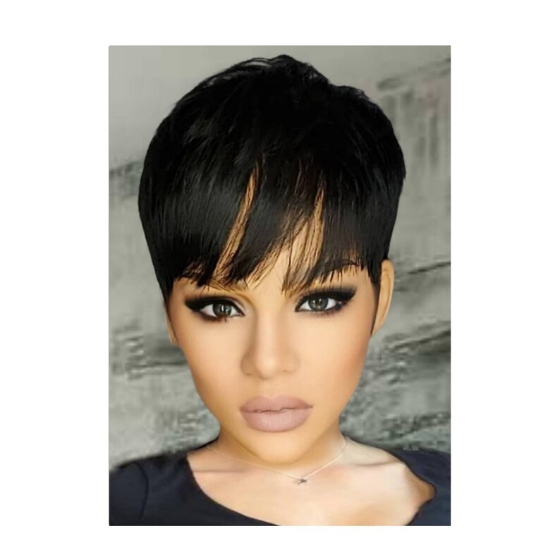 GLUELESS PIXIE TAPERED Cut Human Hair Wig Etsy