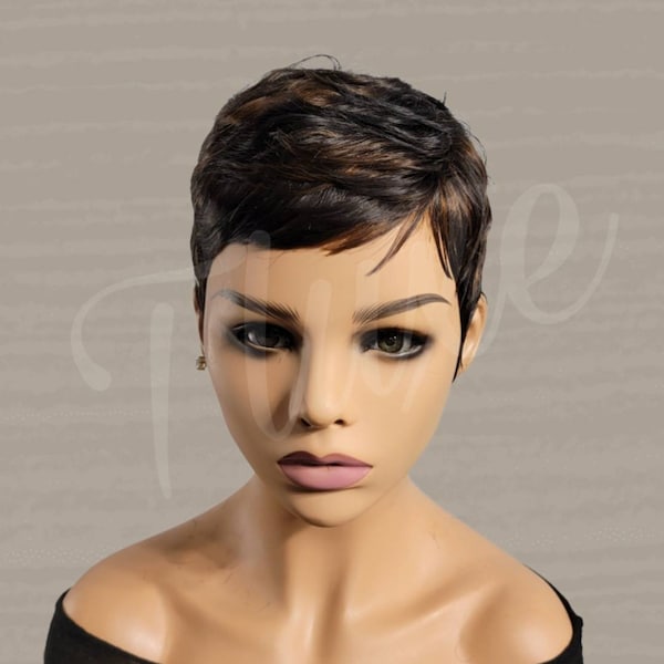 PETITE FIT-EVE- Glueless Pixie Tapered Cut 100% Human Hair Wig