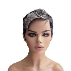 DEBORAH Beginners Wig Natural Pixie Wig 100% Human Hair Wig Pixie Wig Bang Cut Full Wig Salt and Pepper Wig Short Grey Hair