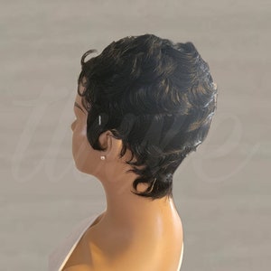 Petite Curly Human Hair Wig: Wet & Wavy Pixie Cut - Glueless Black Wig bild 3