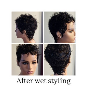 Petite Curly Human Hair Wig: Wet & Wavy Pixie Cut - Glueless Black Wig bild 4