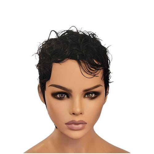 100% Human Hair Short Wavy Tapered Black Wig Amazon.com : 100% Human Hair Short Wigs for Black Women  main image 4