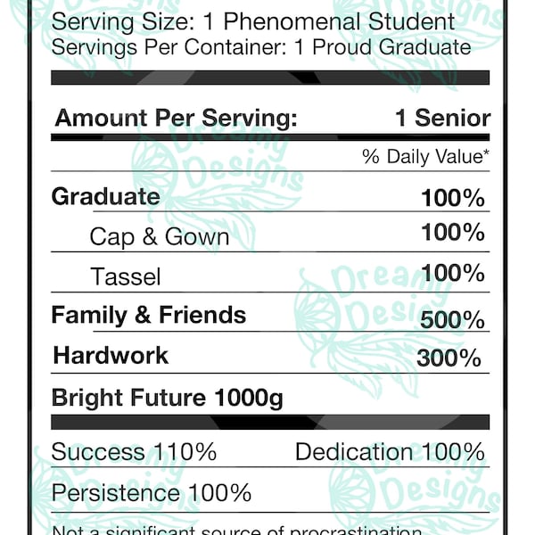 Graduation Nutrition Facts label