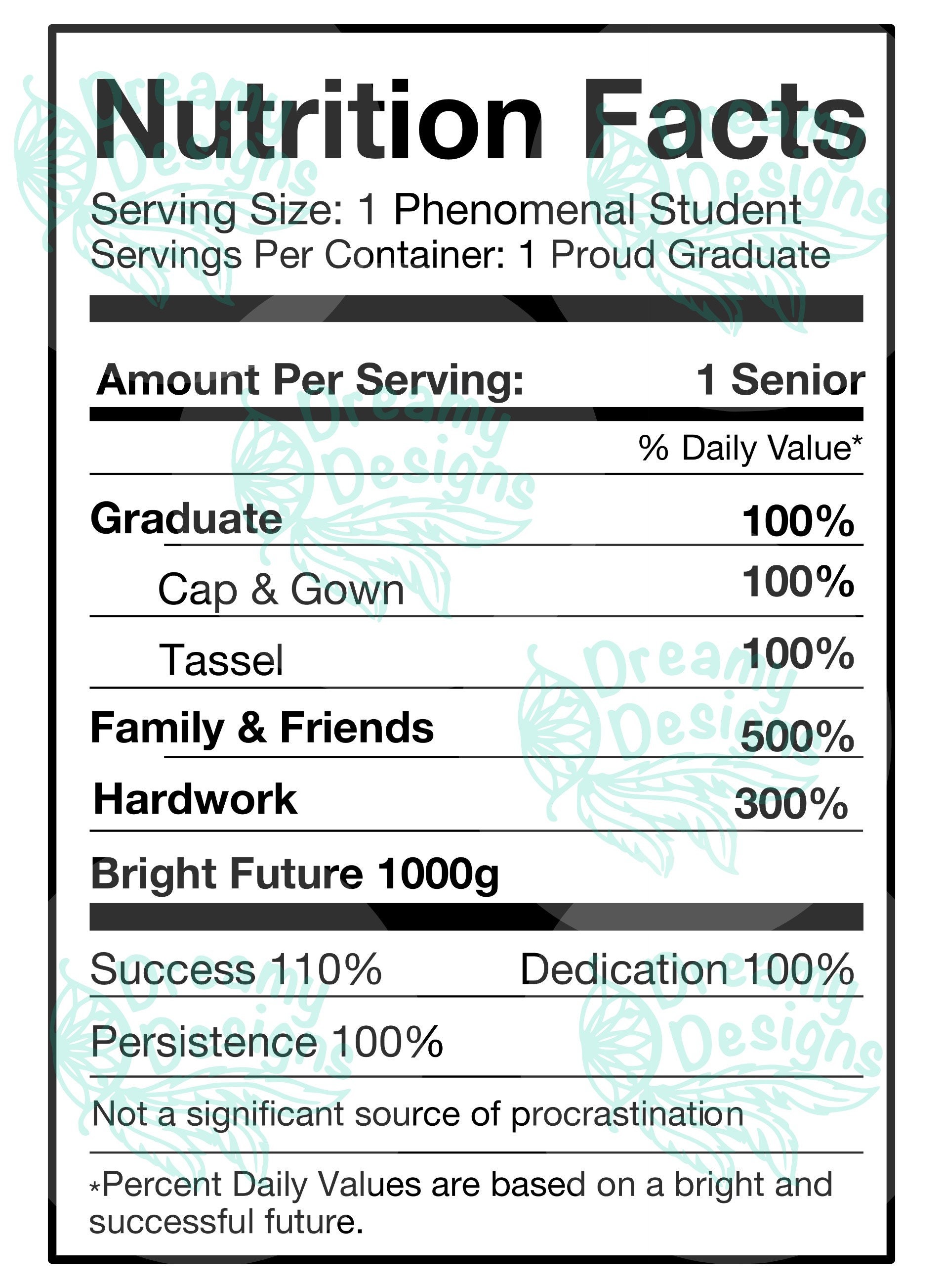 Graduation Nutrition Facts Label Etsy