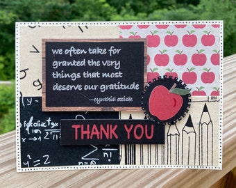 Teacher Appreciation Chalkboard Card { handmade card, thank you, gratitude, blank inside, customizable }