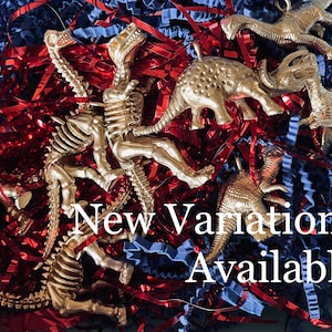Set of 4 Golden Dinosaur Ornaments for the Christmas/ Holiday Tree
