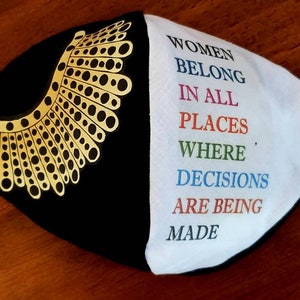 Ruth Bader Ginsburg, RBG, Dissent Collar &quot;women belong in all places where decisions are being made&quot; facemask