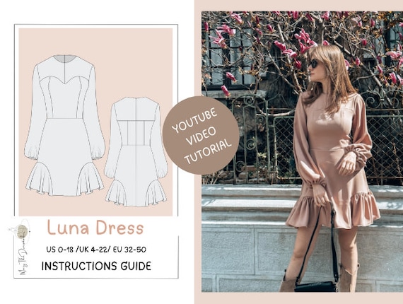Balloon Sleeve Dress Sewing Pattern PDF, Ruffle Details, Romantic Midi Dress, Beginner Friendly Women US 0-18, Instant Download