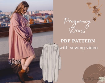 Pregnancy dress - Midi loose dress | Instant download A4 PDF sewing pattern  sizes | eu 32-50 | us 0-18