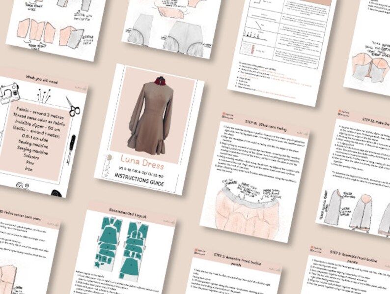 Patrón de costura en PDF para vestido con mangas abullonadas, detalles de volantes, vestido midi romántico, ideal para principiantes, tallas de mujer (EE. UU. 0-18), descarga instantánea. imagen 5