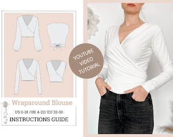 Wraparound - Crea tu propia blusa cruzada elegante con este patrón de costura digital - Descarga instantánea - Patrón de costura PDF A4
