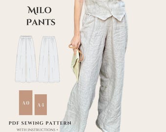 Wide Leg Pants PDF Pattern|Elastic Waist|Beginner Sewing Pattern | Sewing patterns for women