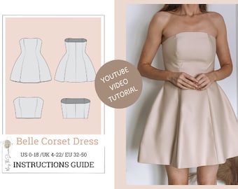 Patrón de costura de vestido corsé, corsé en forma de reloj de arena, vestido de boda y fiesta, patrones de vestidos para mujer, patrón de costura pdf