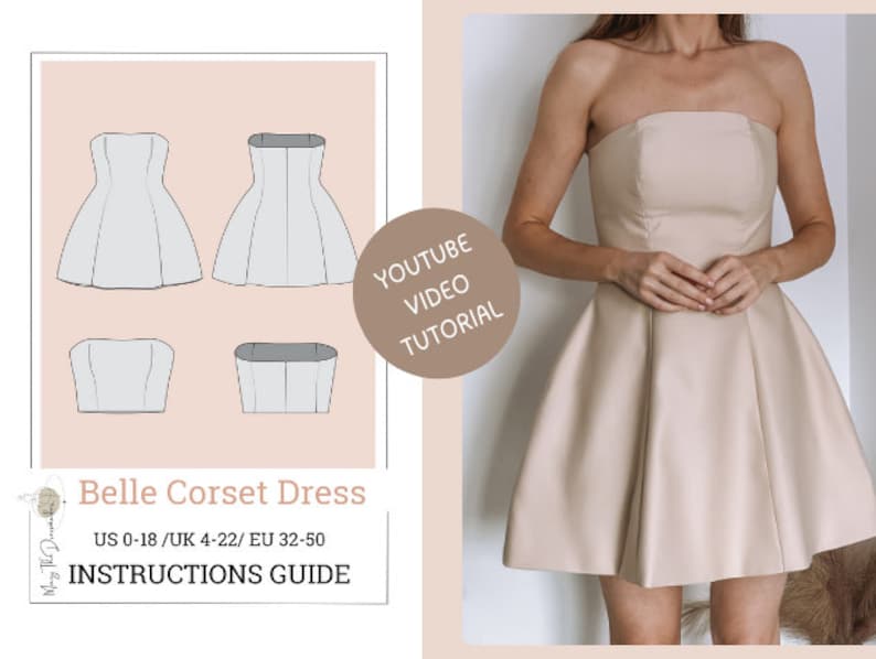 Corset Dress Sewing Pattern, hourglass shape corset, wedding & party dress, dress patterns for women, pdf sewing pattern zdjęcie 1