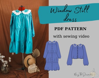 Vestido de ventana / Vestido de volantes escalonado con cuello peter pan / Descarga instantánea A4 PDF tallas de patrones de costura / eu 32-50 / us 0-18