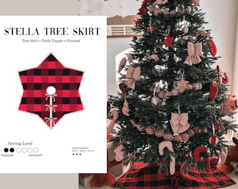 Patrón PDF de falda de árbol acolchada Stella / Falda de árbol de Navidad, decoración de mesa, tapete de juego / 4 tamaños / Descarga instantánea para principiantes