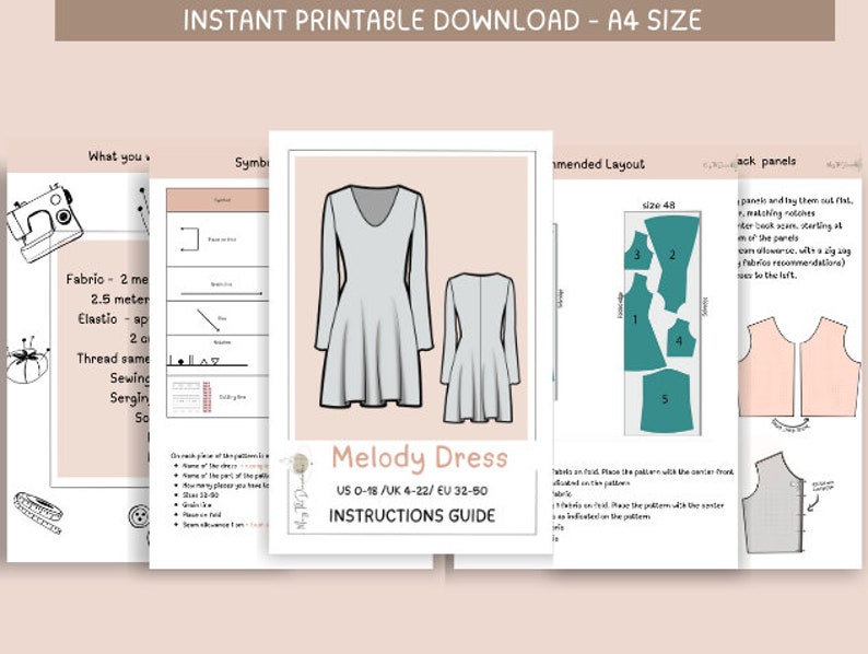 Patrón de costura vestido slip, patrones de vestidos para mujer, patrón de costura pdf, patrones de vestidos de mujer, patrón de vestido de punto imagen 3