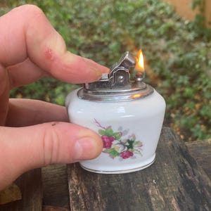 Rare French Ceramic Table Vintage Petrol Lighter Working condition