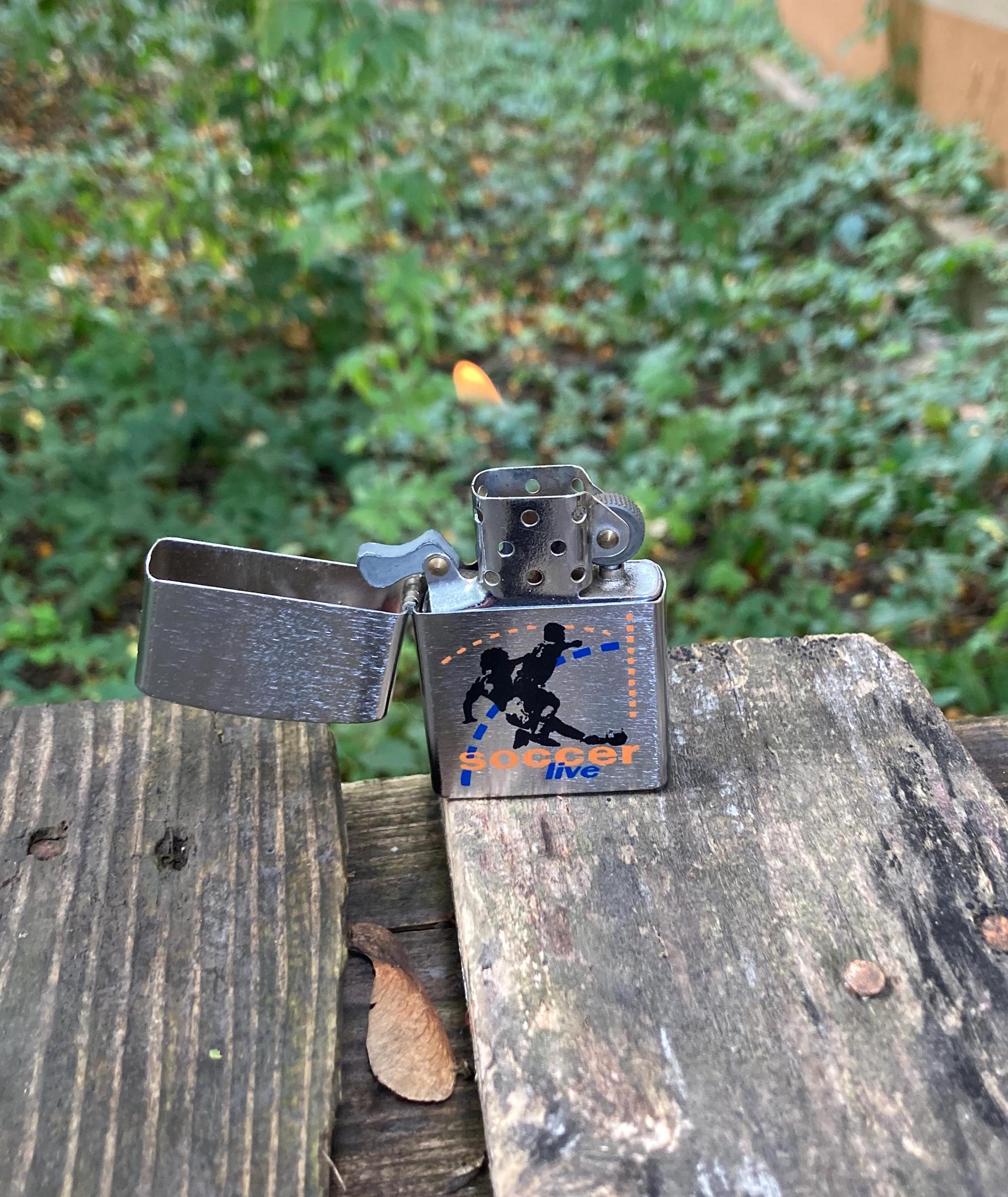 Vintage Petrol Lighter Soccer Live Working condition