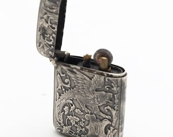 Solid Silver Petrol Matchbox/Lighter France Works good!
