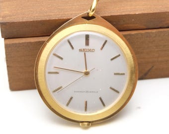 Reloj de bolsillo SEIKO, esfera abierta, 25 rubíes, circa 1960, 42,9 mm, caja chapada en oro, regalo de cumpleaños, reloj de hombre, reloj en funcionamiento