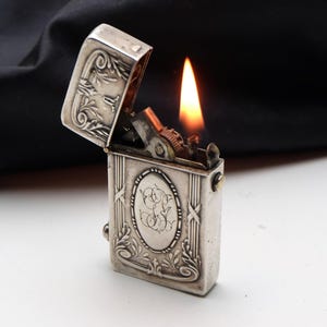 Silver 800 Automatic Petrol Lighter Germany 1900-1920S Works good! Rare!
