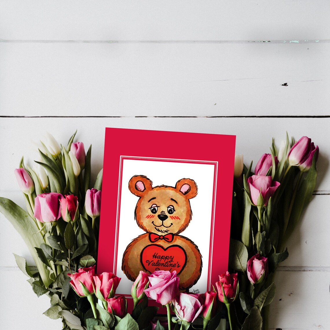 Cute Bear Valentine's Day Card Teddy Bear Digital | Etsy