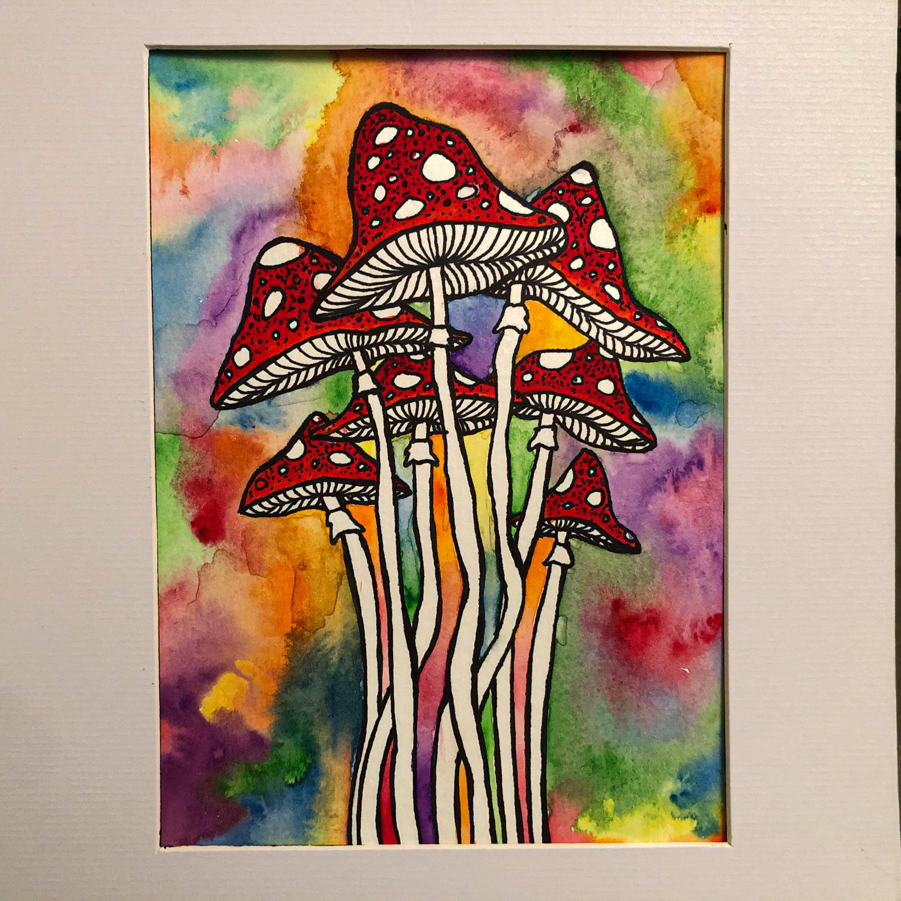 Stoner Art Trippy Mushroom Art Rainbow Amanita Mushroom Watercolor Painting Print Fly Aga...