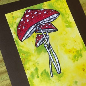 Psychedelic Amanita Mushroom Art Print, Tie-Die Green Watercolor Painting, Trippy Mushroom Gift, Stoner Art