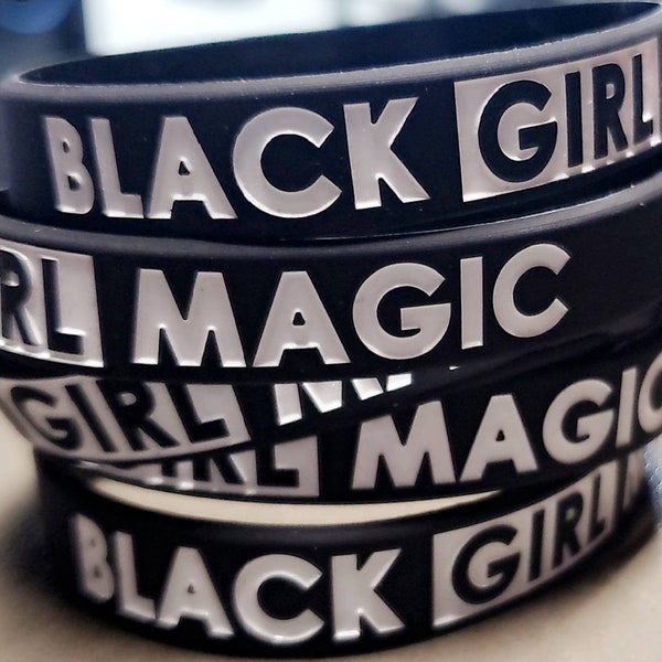 Black Girl Magic Wristbands. Name Engraved Bracelets. Gifts for her. BLACK and WHITE Jewelry. Best friend Bracelet. Magic Band.