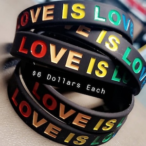 Love is Love BLACK Wristband. Rainbow Engraved Bracelets. Love is Patient Love is Kind. Couples Bracelets. LGTBQ. Gay Pride Jewelry.
