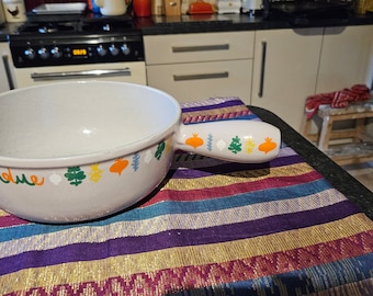 Vintage Le Creuset Fondue Pan: Enamel Cast Iron with Vegetable Decor