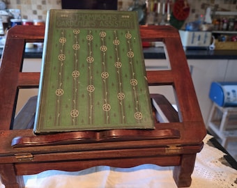 Soporte de madera vintage para libros, ajustable, para libros de cocina, escritorio de biblioteca, exhibición de arte, madera de caoba inusual, excelente estado, borde curvo para libros