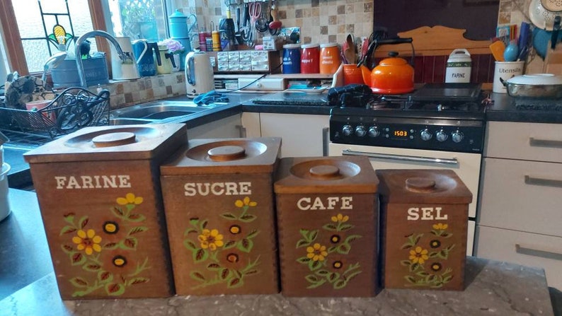 Wooden French Styled Beverage Kitchen Canisters Set