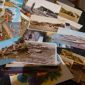 Beautiful set of 40 mixed retro  vintage postcards per bundle for collage scrapbooking collecting. UK scenery stamps 1970/1980 emphemra